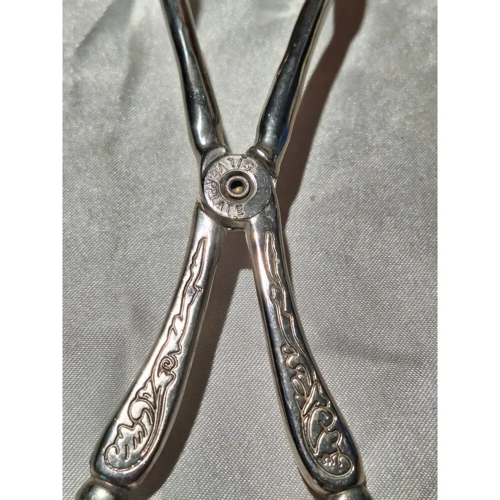 Vintage Silver Plate Scissor Pastry Tongs Engraved Cake Dessert Serving Utensil